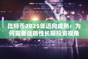 比特币2025年迈向成熟：为何需要战略性长期投资视角