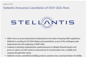 Stellantis退出明年CES展会，应对罢工带来的损失